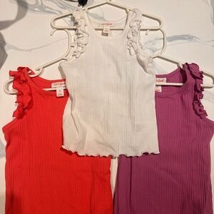 Cat & Jack Ruffle Sleeve Tank Trio - Scarlet, Ivory, Violet 3t 4t